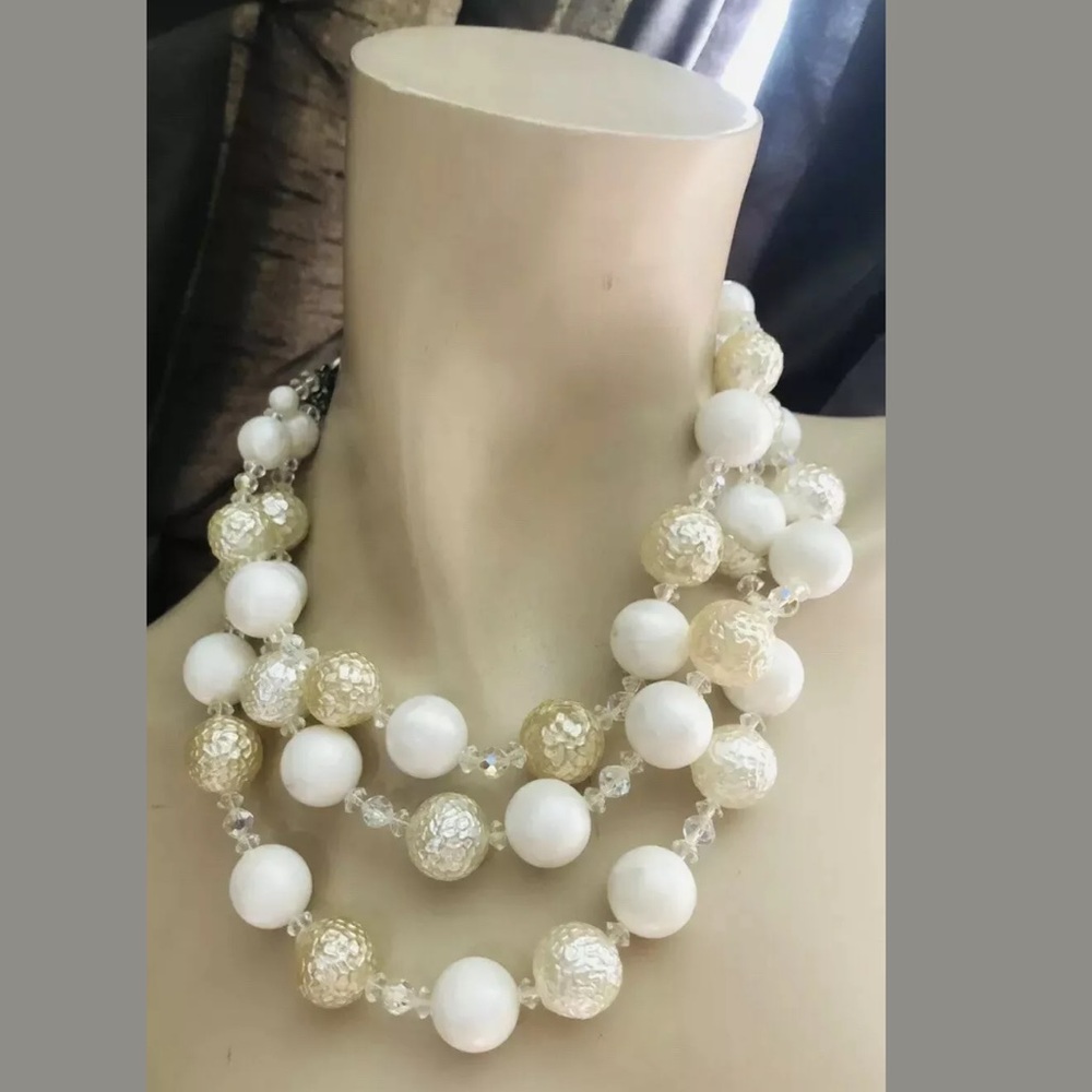 DEAUVILLE Milk Glass AB Crystals 3 Tier Necklace